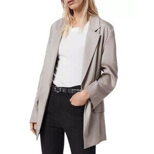 ALLSAINTS Blazer Womens Size 6 Gray Lightweight Open Lyocell Side Slits ALVA
